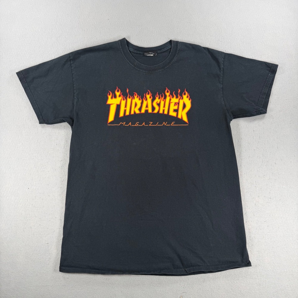 Thrasher Magazine Flame Logo Graphic T-Shirt Black Mens Large Skateboarding Tee